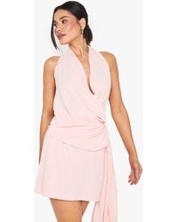 Boohoo - Tall Linen Look Drape Cowl Wrap Mini Dress - Lyst