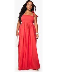 Boohoo - Plus Cotton Poplin Tie Shoulder Maxi Dress - Lyst