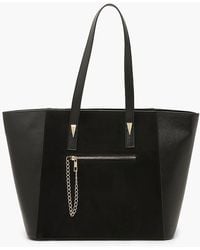 Boohoo - Suedette & Pu Tote Bag With Chain Trim Detail - Lyst
