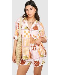 Boohoo - Hammered Mixed Tile Print Relaxed Fit Shirt & Shorts - Lyst