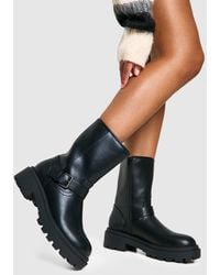 Boohoo - Biker Buckle Detail Chunky Ankle Boot - Lyst