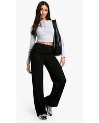 Boohoo - Ribbed Ruched Side Wide Leg Trouser - Lyst