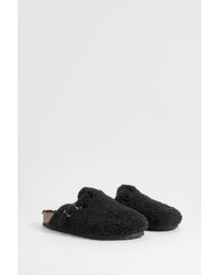 Boohoo - Wide Fit Borg Clogs - Lyst