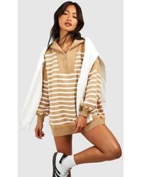 Boohoo - Half Zip Funnel Neck Stripe Sweater Dress - Lyst