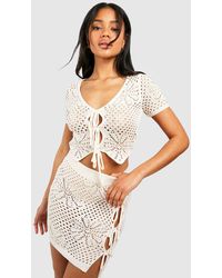 Boohoo - Floral Knit Lace Up Cardigan And Mini Skirt Set - Lyst