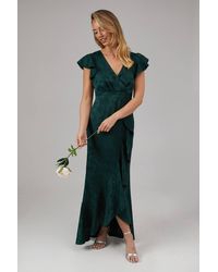 Oasis - Satin Jacquard Ruffle Hem Midaxi Bridesmaid Dress - Lyst