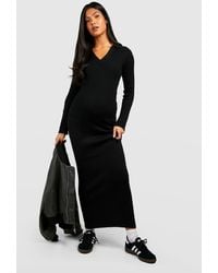 Boohoo - Maternity Polo Collar Rib Knit Top And Maxi Skirt Set - Lyst