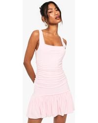 Boohoo - Slinky Square Neck Ruched Detail Pleated Mini Dress - Lyst