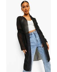 Boohoo Shirred Detail Midi Chiffon Kimono - Black