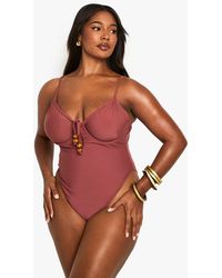 Boohoo - Plus Beaded Tie Front Bathing Suit - Lyst