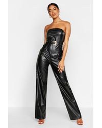 Boohoo Croc Leather Look Bandeau Jumpsuit - Black