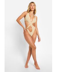 Boohoo - Textured Cut Out O-ring Bathing Suit - Lyst