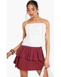 Boohoo - Cotton Poplin Crochet Patchwork Strappy Cami Top - Lyst