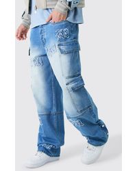 BoohooMAN - Baggy Rigid Bm Applique Multi Pocket Cargo Jeans - Lyst