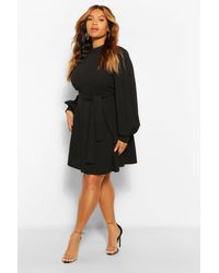 Boohoo - Plus High Neck Blouson Sleeve Skater Dress - Lyst