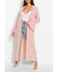 Boohoo Ruffle Detail Belted Maxi Kimono - Pink