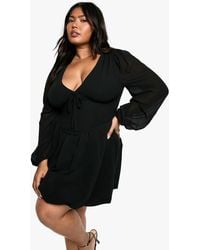 Boohoo - Plus Milkmaid Woven Bubble Hem Skater Dress - Lyst