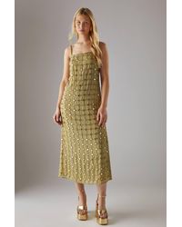 Warehouse - Hand Embellished Sequin Grid Strappy Column Midi Dress - Lyst