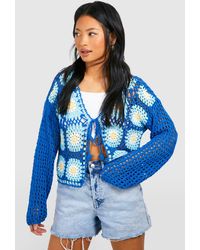 Boohoo - Petite Patchwork Crochet Tie Front Cardigan - Lyst