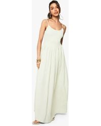 Boohoo - Crinkle Cotton Shirred Strappy Maxi Dress - Lyst