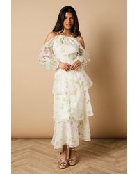 Oasis - Petite Rose Floral Organza Cold Shoulder Midi Dress - Lyst