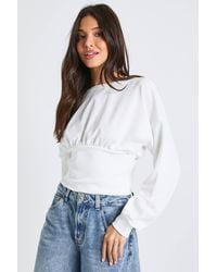 Boohoo - Rib Deep Hem Cinched Waist Balloon Sleeve Top - Lyst