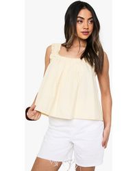 Boohoo - Shirred Strap Cotton Poplin Cami Top - Lyst