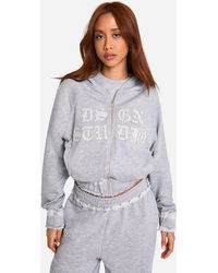 DSGN Studio - Self Fabric Applique Distressed Zip Through Hoodie - Lyst