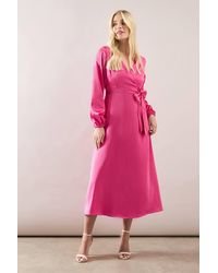 Wallis - Petite Satin Wrap Midi Dress - Lyst