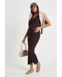Boohoo - Maternity Rib Scoop Neck Midaxi Dress - Lyst
