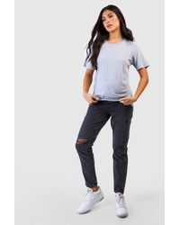 Boohoo - Maternity Over Bump Ripped Mom Jeans - Lyst