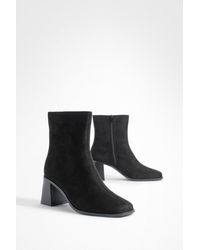 Boohoo - Faux Suede Block Heel Ankle Boots - Lyst