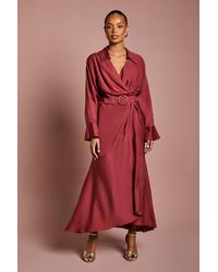 Coast - Petite Twill Long Sleeve Wrap Dress With Belt - Lyst