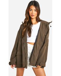 Boohoo - Synched Waist Longline Hooded Festival Jacket - Lyst