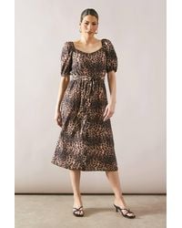 Wallis - Leopard Print Button Belted Midi Dress - Lyst