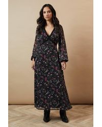 Oasis - Floral Paisley Dobby Chiffon Lace Trim Midaxi Dress - Lyst