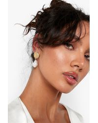 Boohoo - Pearl Drop Stone Earrings - Lyst