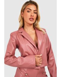 Boohoo Faux Leather Button Tailored Cropped Blazer - Pink