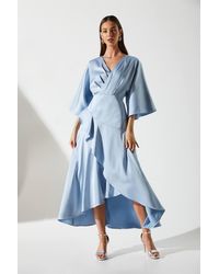 Coast - Satin Back Crepe Ruffle Wrap Midi Dress - Lyst