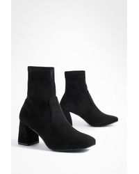Boohoo - Wide Width Square Toe Block Heeled Boots - Lyst