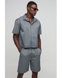BoohooMAN - Oversized Boxy Stripe Concealed Placket Shirt & Short Set - Lyst