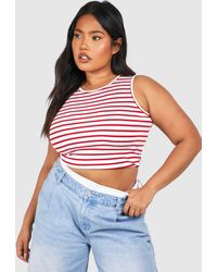 Boohoo - Plus Rib Racer Stripe Vest - Lyst