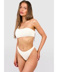 Boohoo - Premium Crinkle One Shoulder Thong Bikini Set - Lyst
