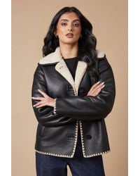 Oasis - Faux Leather Button Detail Aviator Jacket - Lyst