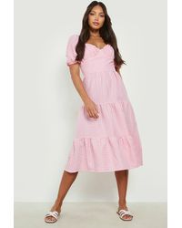Boohoo Crepe Long Sleeve Tiered Skater 