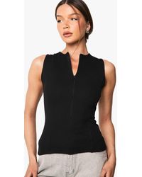 Boohoo - Rib Zip Through Sleevless Top - Lyst