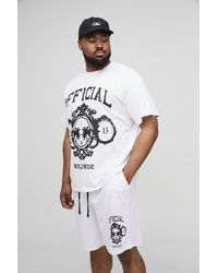 Boohoo - Plus Official Varsity Regular Fit Print T-Shirt & Basketball Short Set - Lyst