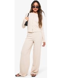 Boohoo - Rib Cardigan And Wide Leg Trouser Co-Ord - Lyst