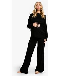 Boohoo - Maternity Long Sleeve Button Top & Wide Leg Trouser Pj Set - Lyst
