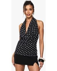 Boohoo - Polka Dot Mesh Halter Neck Cowl Top - Lyst